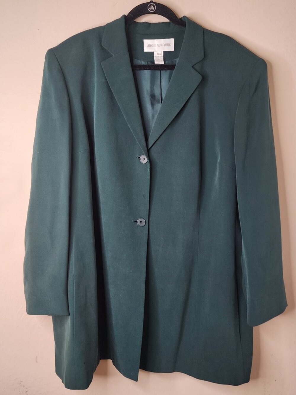 Jones New York Women's Dark Green 100% Silk Blazer Size 24W 2 Pockets